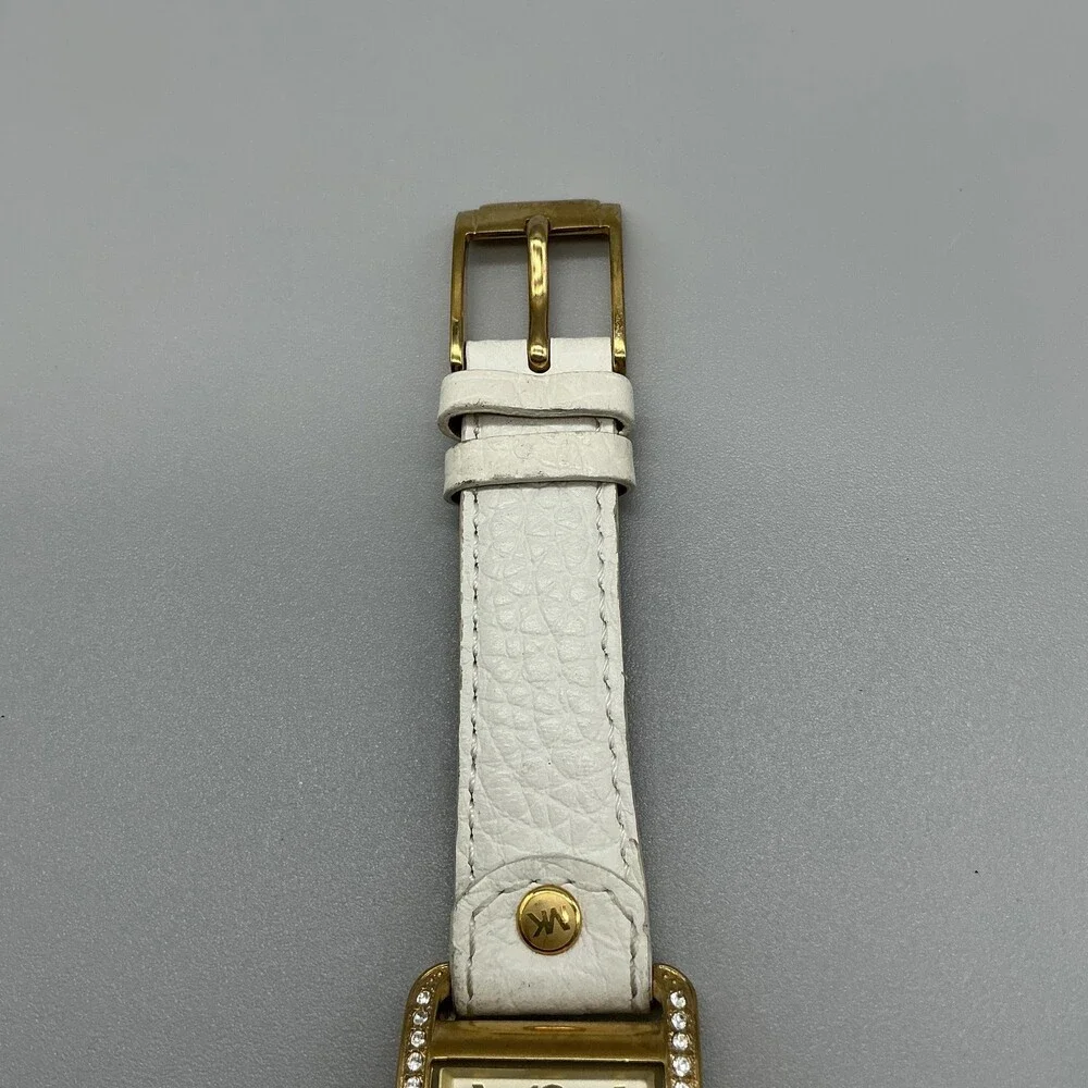 Michael Kors Womens Watch 26mm Gold Dial Crystala Leather MK-2213 New Battery